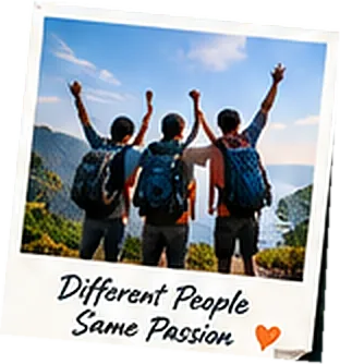 Polaroid of friends cheering on a mountain: Different people, same passion