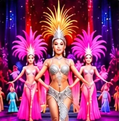 Alcazar cabaret performers in feathered costumes